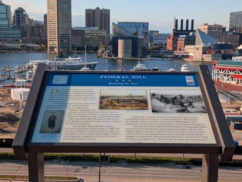 Federal Hill Marker & the view of Baltimore that the Fort's cannons had image. Click for full size.