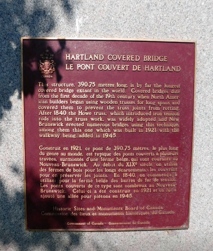 Hartland Covered Bridge / Le Pont Couvert de Hartland Marker image. Click for full size.