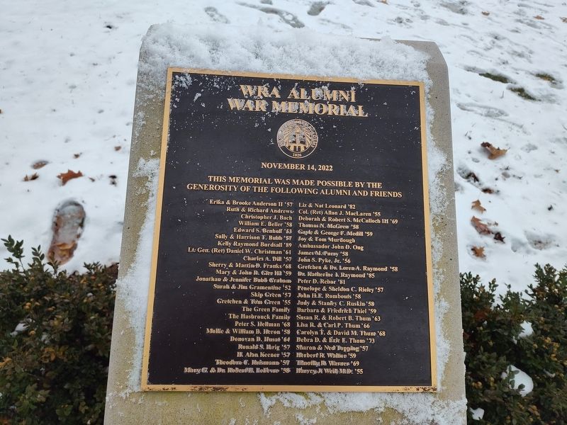 WRA Alumni War Memorial. Click for full size. WRA Alumni War Memorial image. Click for full size.