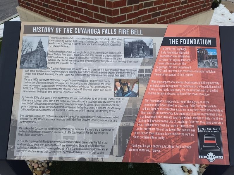 History of the Cuyahoga Falls Fire Bell Marker. Click for full size. History of the Cuyahoga Falls Fire Bell Marker image. Click for full size.
