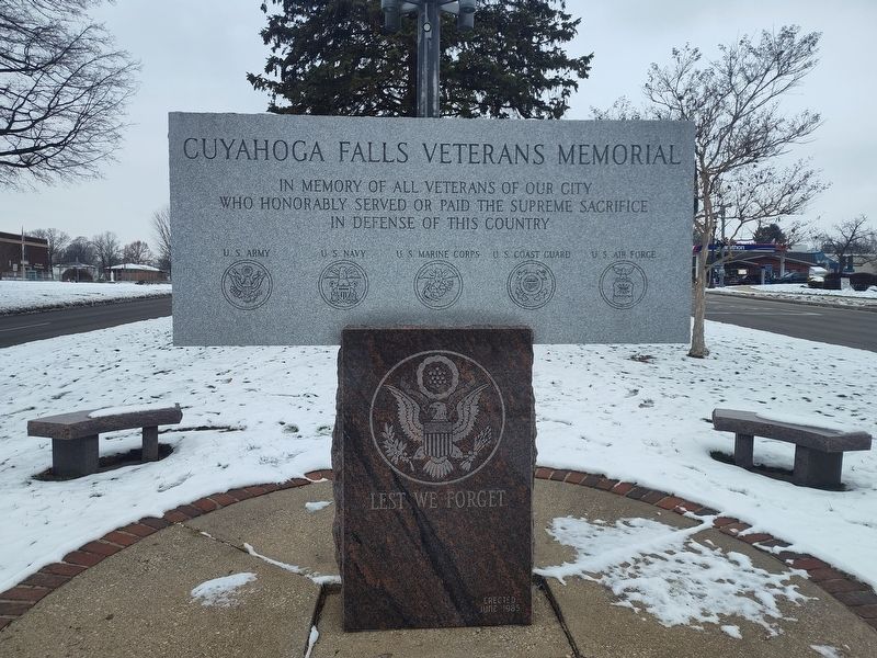 Cuyahoga Falls Veterans Memorial Marker. Click for full size. Cuyahoga Falls Veterans Memorial Marker image. Click for full size.