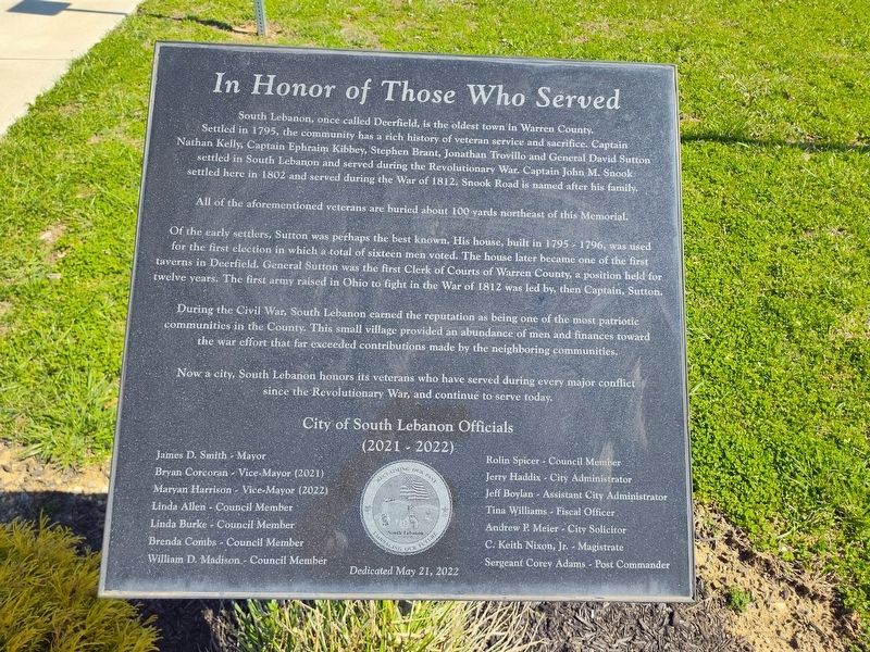 In Honor of Those Who Served Marker. Click for full size. In Honor of Those Who Served Marker image. Click for full size.