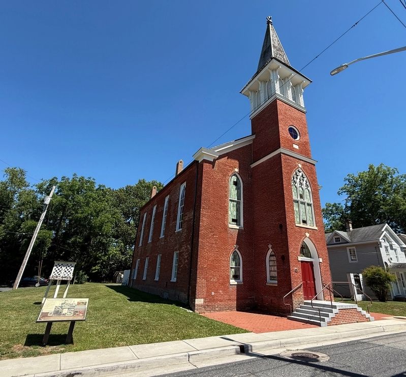 Asbury United Methodist Church with the marker on display to the left image. Click for full size.