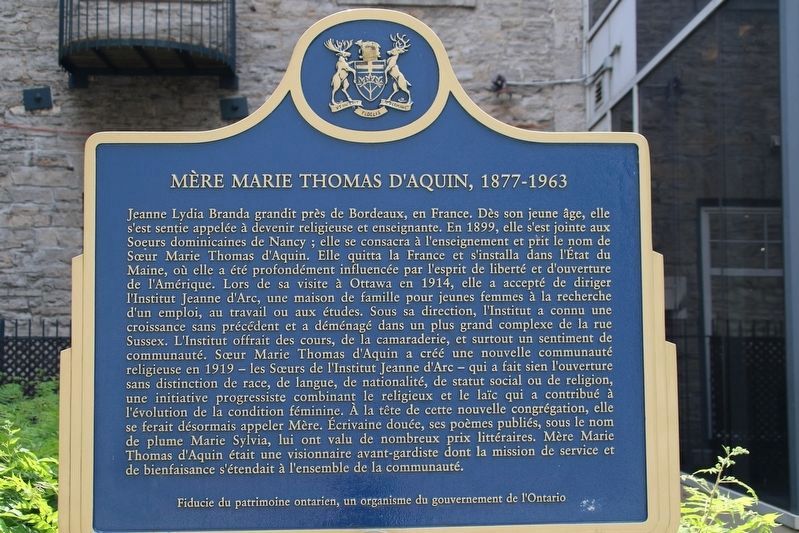 Mother Marie Thomas D'Aquin 1877-1963 Marker - French image. Click for full size.