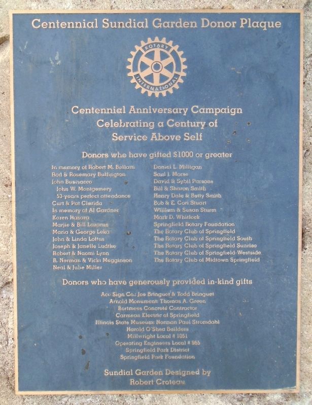 Rotary Centennial Sundial Garden Donor Plaque. Click for full size. Rotary Centennial Sundial Garden Donor Plaque image. Click for full size.
