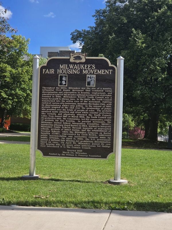 Milwaukee's Fair Housing Movement Marker. Click for full size. Milwaukee's Fair Housing Movement Marker image. Click for full size.