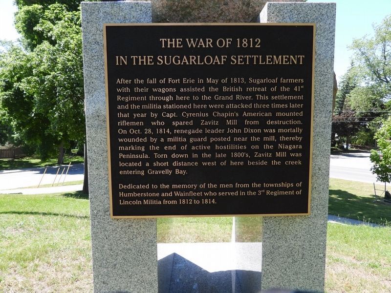 The War of 1812 in the Sugarloaf Settlement - south-east side. Click for full size. The War of 1812 in the Sugarloaf Settlement - south-east side image. Click for full size.