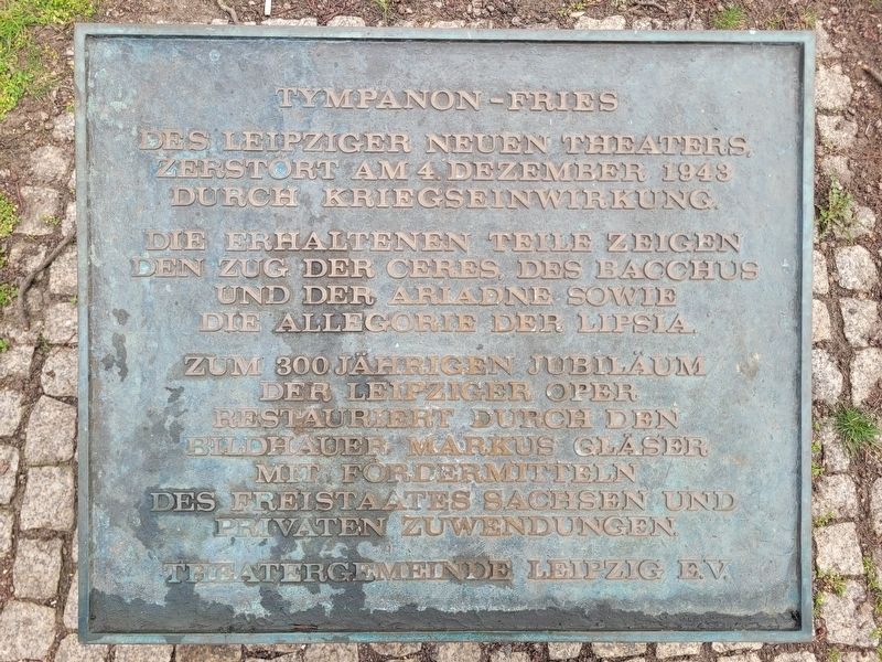 Tympanon-Fries des Leipziger Neuen Theaters / Tympanum Frieze of Leipzig's New Theater Marker. Click for full size. Tympanon-Fries des Leipziger Neuen Theaters / Tympanum Frieze of Leipzig's New Theater Marker image. Click for full size.