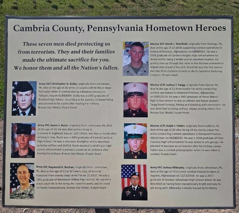 Cambria County, Pennsylvania Hometown Heroes Marker image. Click for full size.