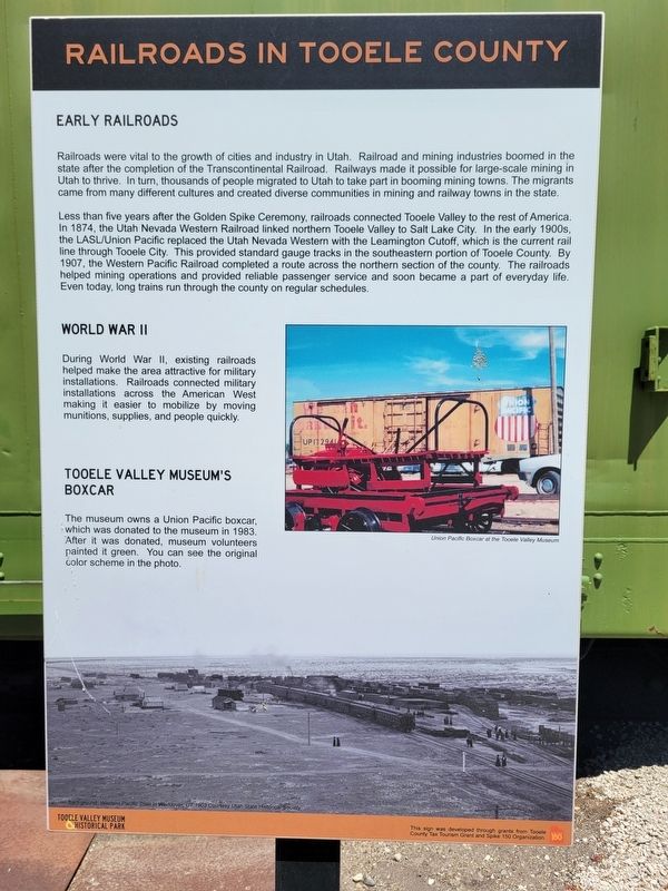 Railroads in Tooele County Marker. Click for full size. Railroads in Tooele County Marker image. Click for full size.
