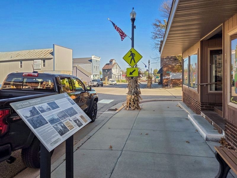 Let's Have "Harmony" Marker at the southeast corner of Main and 1st Street N.. Click for full size. Let's Have "Harmony" Marker at the southeast corner of Main and 1st Street N. image. Click for full size.