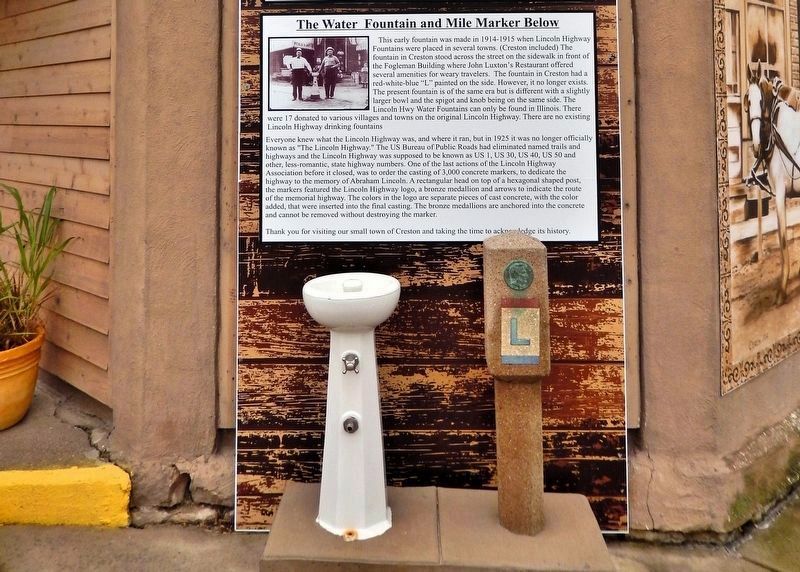 Water Fountain and Lincoln Highway Marker image. Click for full size.