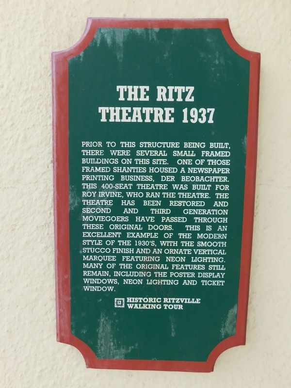 The Ritz Theatre Marker image. Click for full size.