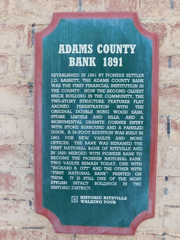 Adams County Bank Marker image. Click for full size.