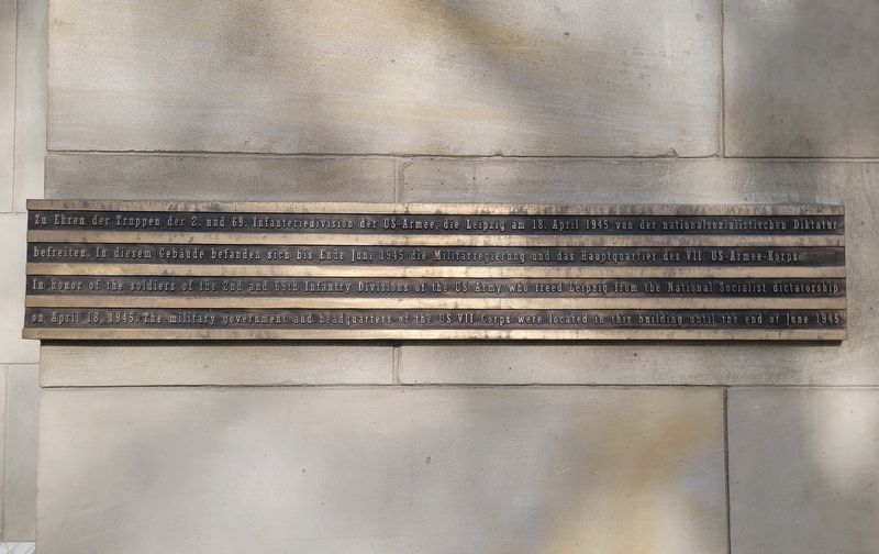 Befreiung Leipzigs 1945 / Liberation of Leipzig, 1945 Marker. Click for full size. Befreiung Leipzigs 1945 / Liberation of Leipzig, 1945 Marker image. Click for full size.