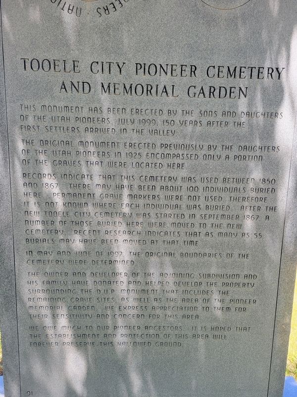 Tooele City Pioneer Cemetery and Memorial Garden Marker image. Click for full size.