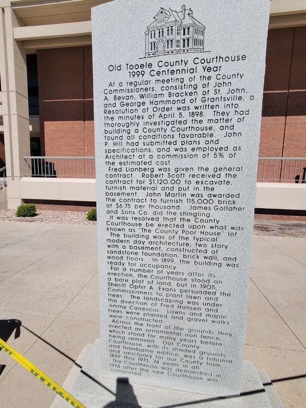 Old Tooele County Courthouse side of marker image. Click for full size.