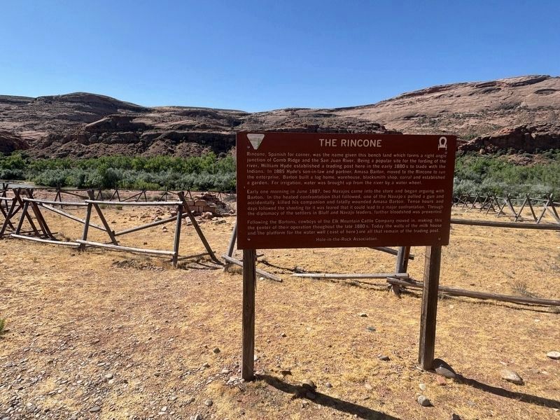 The Rincone Marker with ruins of milk house in background. Click for full size. The Rincone Marker with ruins of milk house in background image. Click for full size.