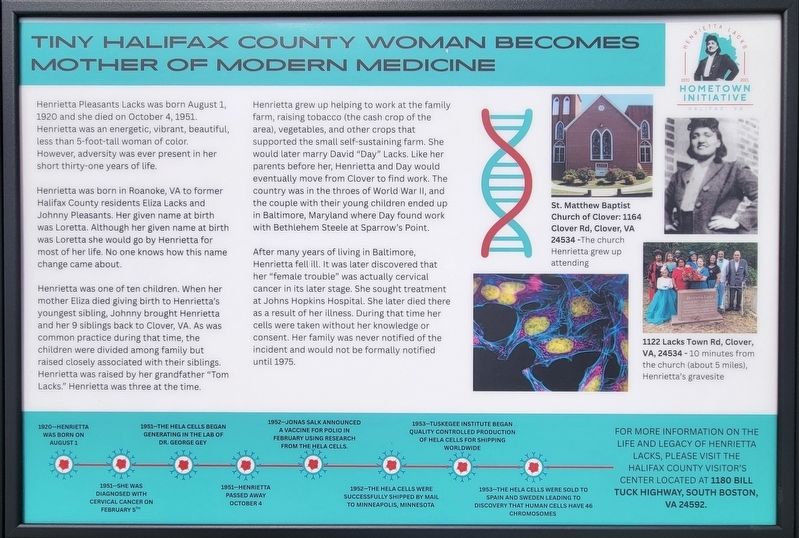 Tiny Halifax County woman becomes mother of modern medicine Marker image. Click for full size.