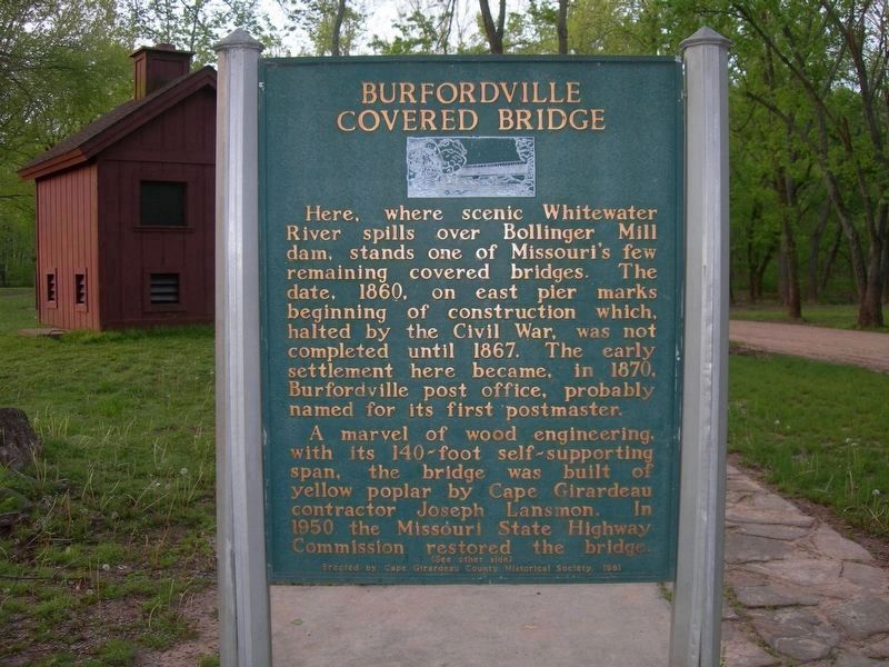 Burfordville Covered Bridge Marker. Click for full size. Burfordville Covered Bridge Marker image. Click for full size.