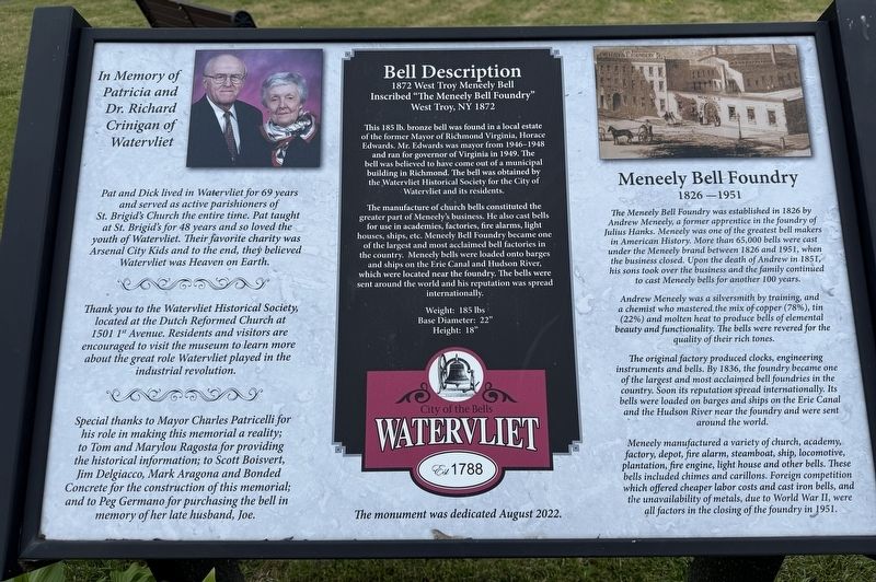 Bell Description 1872 West Troy Meneely Bell Marker image. Click for full size.
