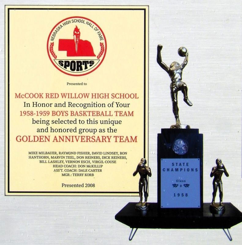 Marker detail: 1958-1959 Boys Basketball Team Recognition image. Click for full size.