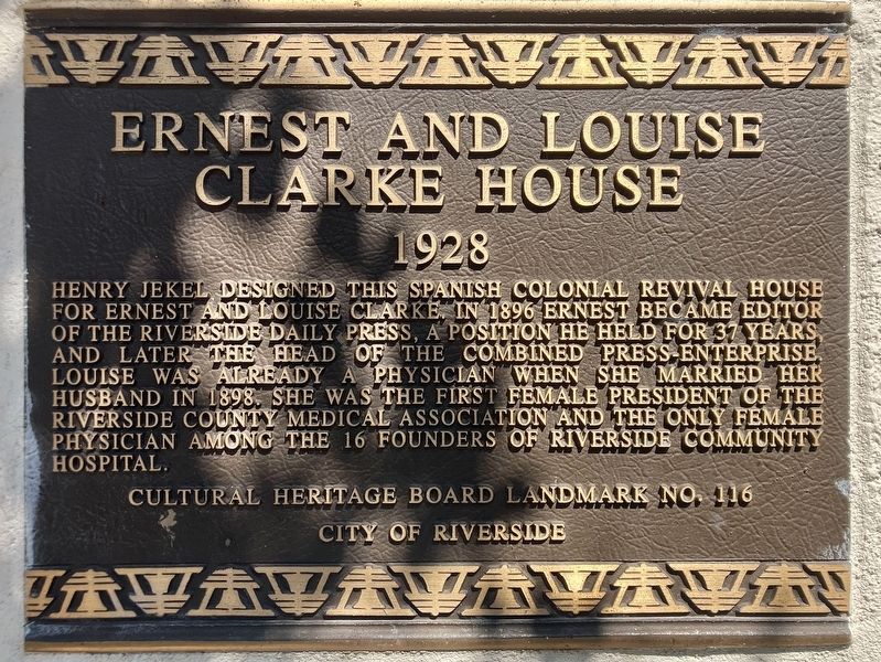 Ernest and Louise Clarke House Marker. Click for full size. Ernest and Louise Clarke House Marker image. Click for full size.
