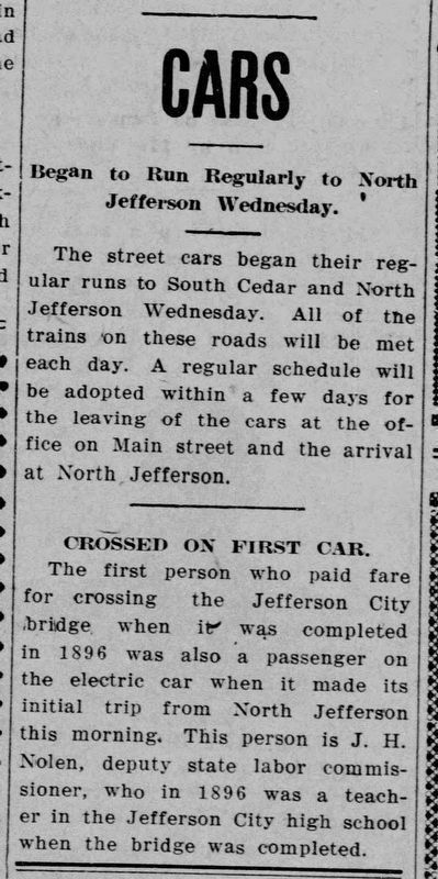 Cars Began to Run Regularly to North Jefferson Wednesday. Click for full size. Cars Began to Run Regularly to North Jefferson Wednesday image. Click for full size.