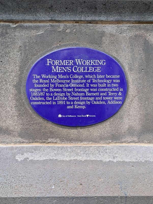 Former Working Men's College Marker image. Click for full size.