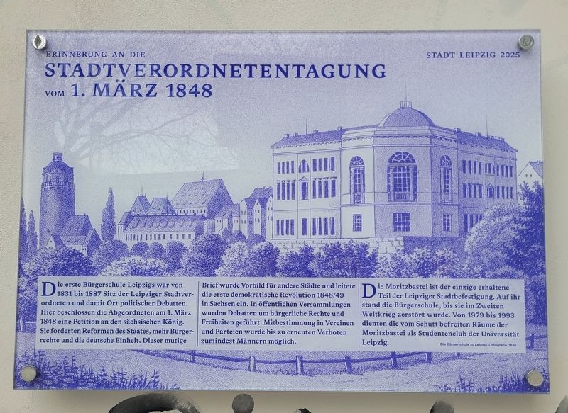 Erinnerung an die Stadtverordnetentagung vom 1. März 1848 Marker. Click for full size. Erinnerung an die Stadtverordnetentagung vom 1. März 1848 Marker image. Click for full size.