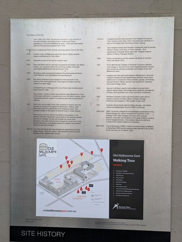 Site History - Old Melbourne Gaol Marker. Click for full size. Site History - Old Melbourne Gaol Marker image. Click for full size.