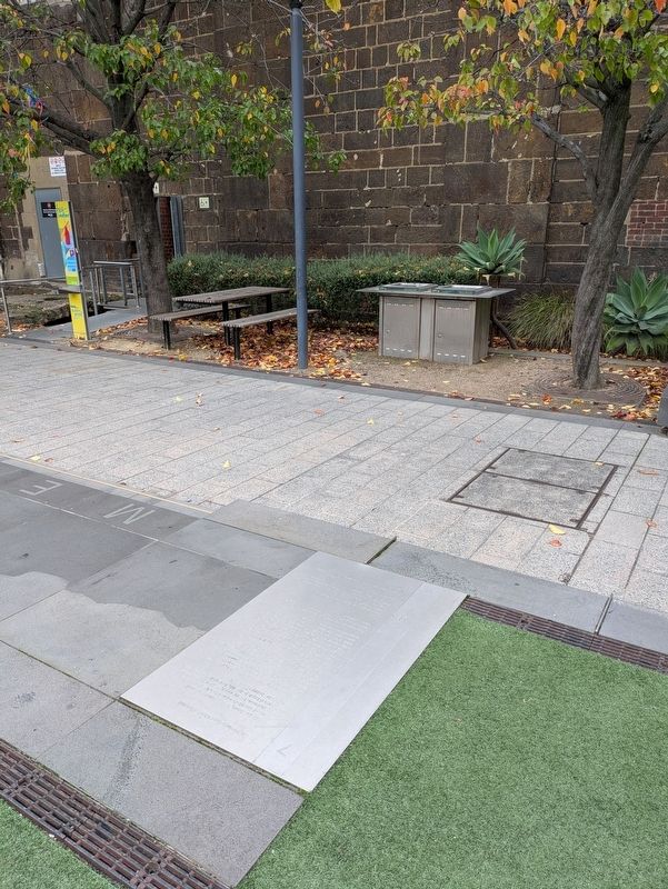 The Melbourne Gaol Men's Hospital Markers at the edge of the lawn. Click for full size. The Melbourne Gaol Men's Hospital Markers at the edge of the lawn image. Click for full size.
