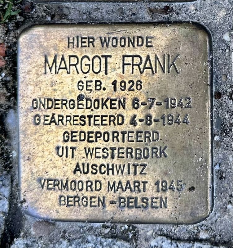 Margot Frank stolperstein. Click for full size. Margot Frank stolperstein image. Click for full size.