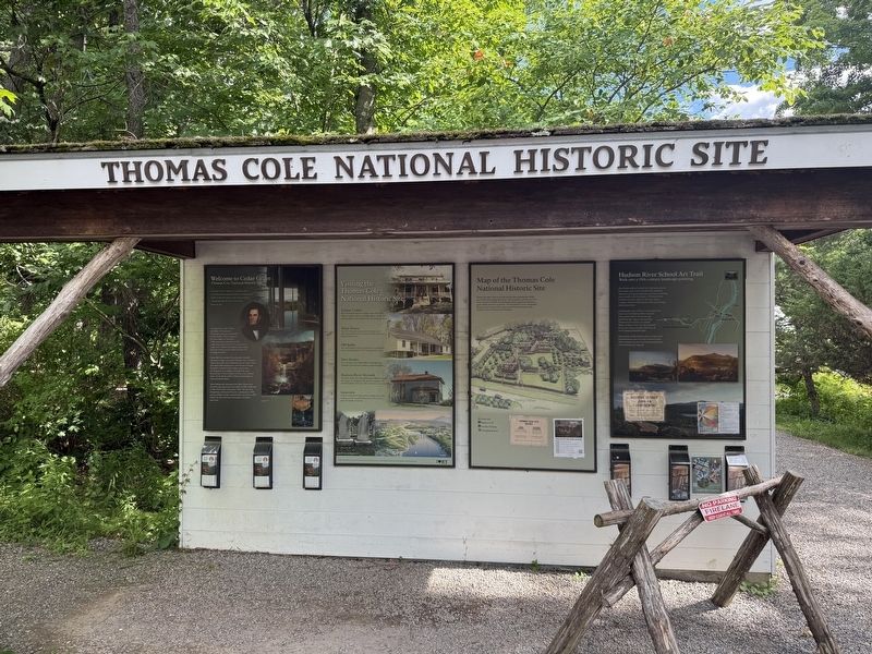 Several markers on display at the entrance to Thomas Cole National Historic Site image. Click for full size.
