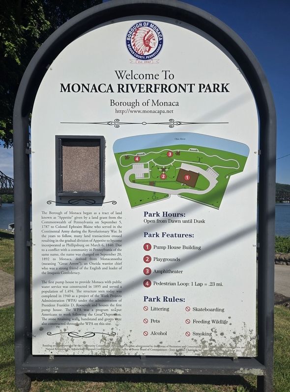 Monaca Riverfront Park Marker image. Click for full size.