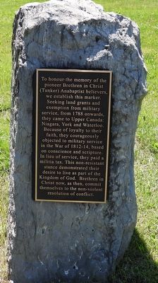 To honour the memory of the pioneer Brethren in Christ (Tunker) Anabaptist believers - Marker. Click for full size. To honour the memory of the pioneer Brethren in Christ (Tunker) Anabaptist believers - Marker image. Click for full size.