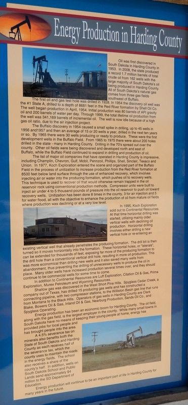 Energy Production in Harding County Marker. Click for full size. Energy Production in Harding County Marker image. Click for full size.