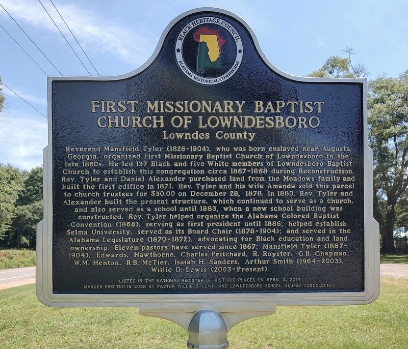 First Missionary Baptist Church of Lowndesboro Marker. Click for full size. First Missionary Baptist Church of Lowndesboro Marker image. Click for full size.