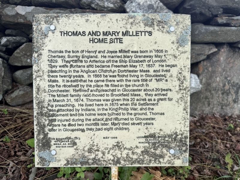 Thomas and Mary Millett Home Site Marker image. Click for full size.