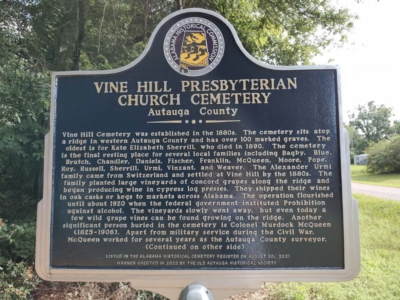 Vine Hill Presbyterian Church Cemetery Marker. Click for full size. Vine Hill Presbyterian Church Cemetery Marker image. Click for full size.