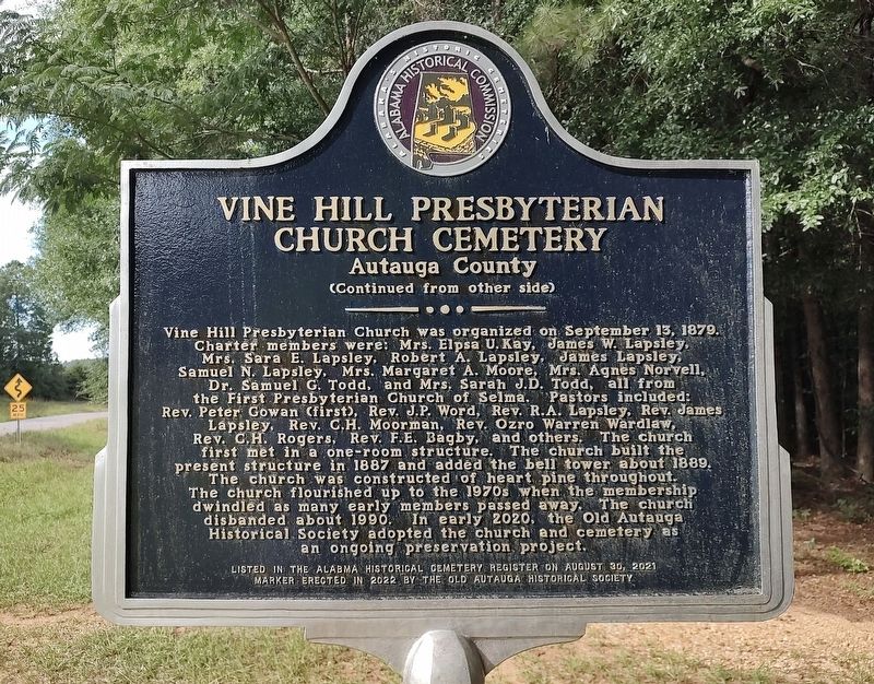 Vine Hill Presbyterian Church Cemetery Marker. Click for full size. Vine Hill Presbyterian Church Cemetery Marker image. Click for full size.