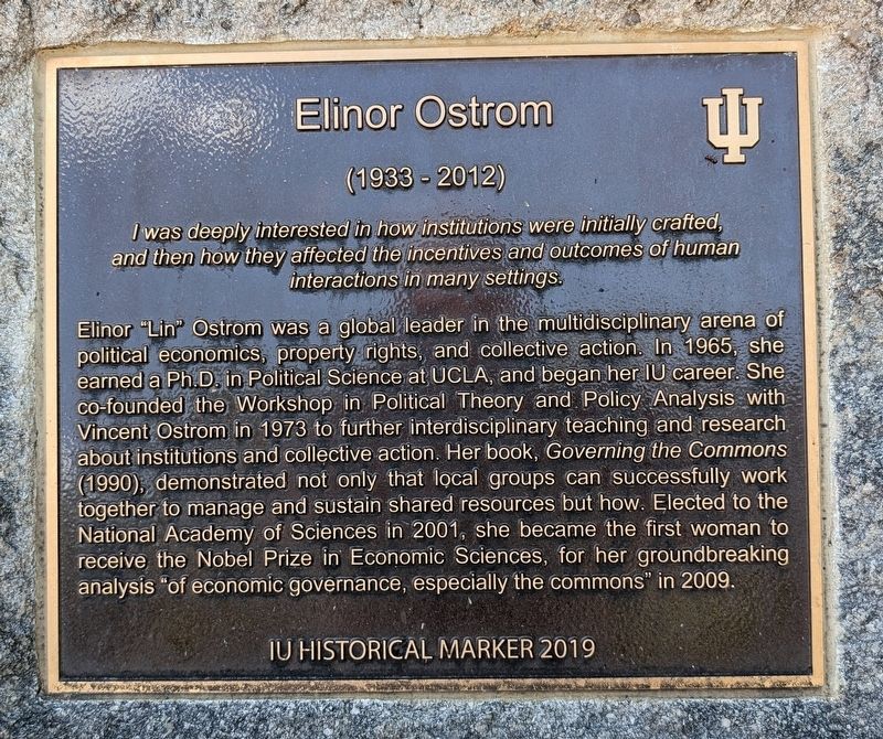 Elinor Ostrom Marker. Click for full size. Elinor Ostrom Marker image. Click for full size.