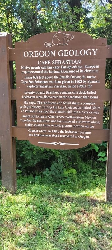 Oregon Geology: Cape Sebastian Marker. Click for full size. Oregon Geology: Cape Sebastian Marker image. Click for full size.