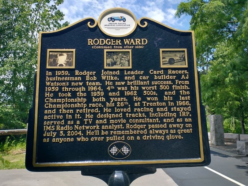 Rodger Ward Marker (Side 2). Click for full size. Rodger Ward Marker (Side 2) image. Click for full size.