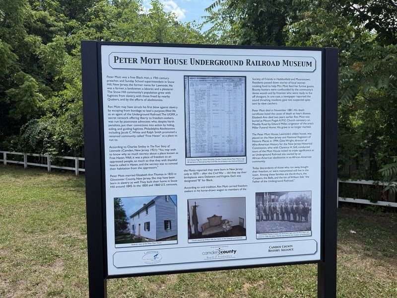 Peter Mott House Underground Railroad Museum Marker image. Click for full size.