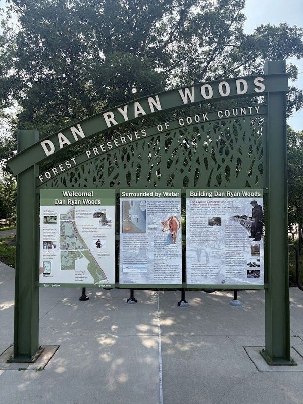 Three markers facing the parking lot at Dan Ryan Woods image. Click for full size.
