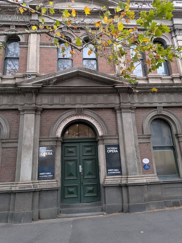 Horticultural Hall Marker to right of doorway. Click for full size. Horticultural Hall Marker to right of doorway image. Click for full size.