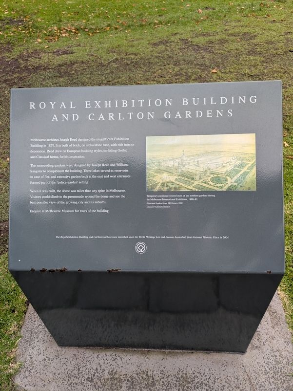 Royal Exhibition Building and Carlton Gardens Marker. Click for full size. Royal Exhibition Building and Carlton Gardens Marker image. Click for full size.