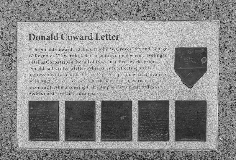 Donald Coward Letter Memorial Marker. Click for full size. Donald Coward Letter Memorial Marker image. Click for full size.