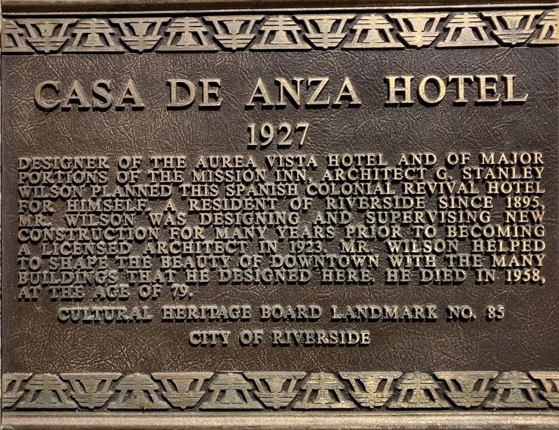 Casa De Anza Hotel Marker image. Click for full size.